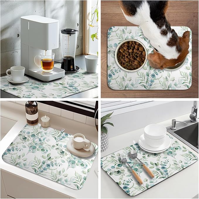 Sage Green Leaves Dish Drying Mats - Image 9