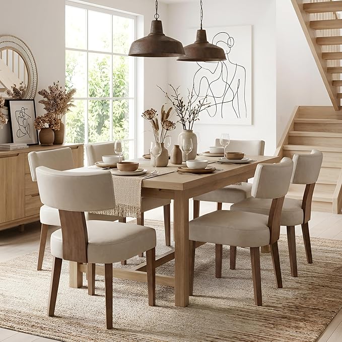 HNY Mid Century Modern Dining Chairs Set of 6, Farmhouse PU Leather Upholster...