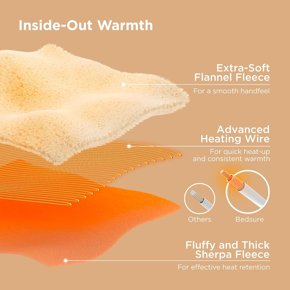 Bedsure Heated Blanket Queen Size, Dual Control Electric Blanket, Cream