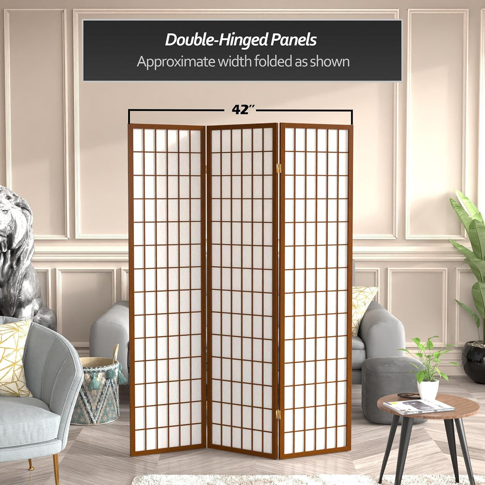 Red Lantern 6 ft. Tall Window Pane Shoji Screen - Walnut - 3 Panels