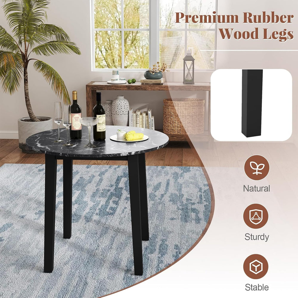 Giantex 35” Round Dining Table with Rubber Wood Legs, Marble-Textured Veneer ...