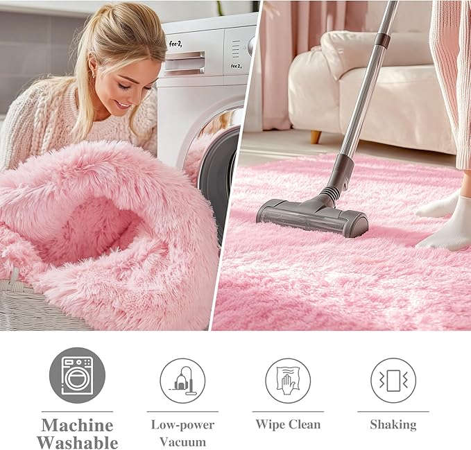 OLANLY Pink Round Rugs for Bedroom - Image 2