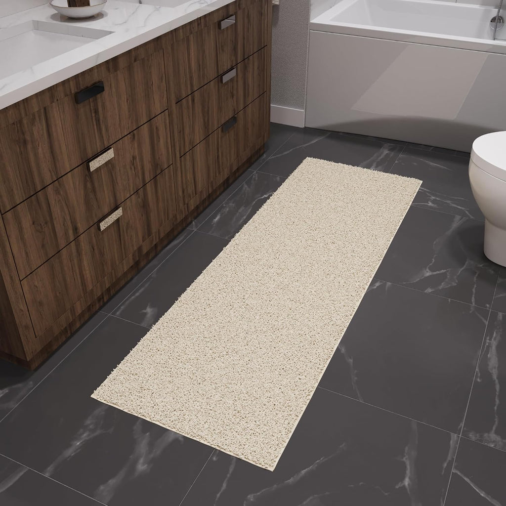 Ottomanson 2' x 6' Shaggy Runner Rug - Plush & Cozy Non-Slip Carpet for Bedroom, Living Room, Bathroom & Entryway - Durable & High-Traffic Friendly for Hallways & Dorms, Cream