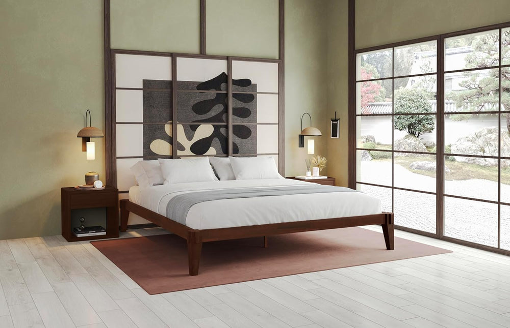 Bme Chalipa 14” Solid Wood King Bedframe, Japanese Joinery, Walnut