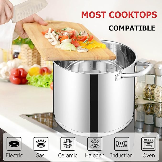 LIANYU 10 Quart Pot with Lid, 10 QT Tri-ply Stainless Steel Stockpot, Heavy - Image 6