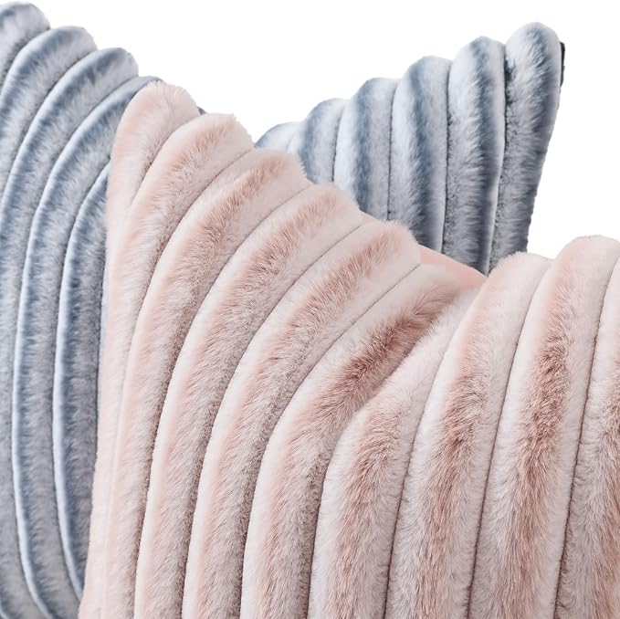 decorUhome Summer Cozy Faux Fur Throw Pillow Covers 18x18 Set of 2 Decorative - Image 2