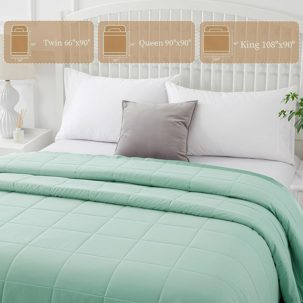 COMFLIVE King Down Alternative Blanket - Lightweight Satin Trim, Green
