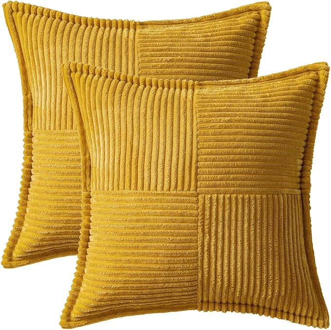 MIULEE Mustard Yellow Corduroy Decorative Euro Sham Pillow Covers 24x24 Inch - Image 6