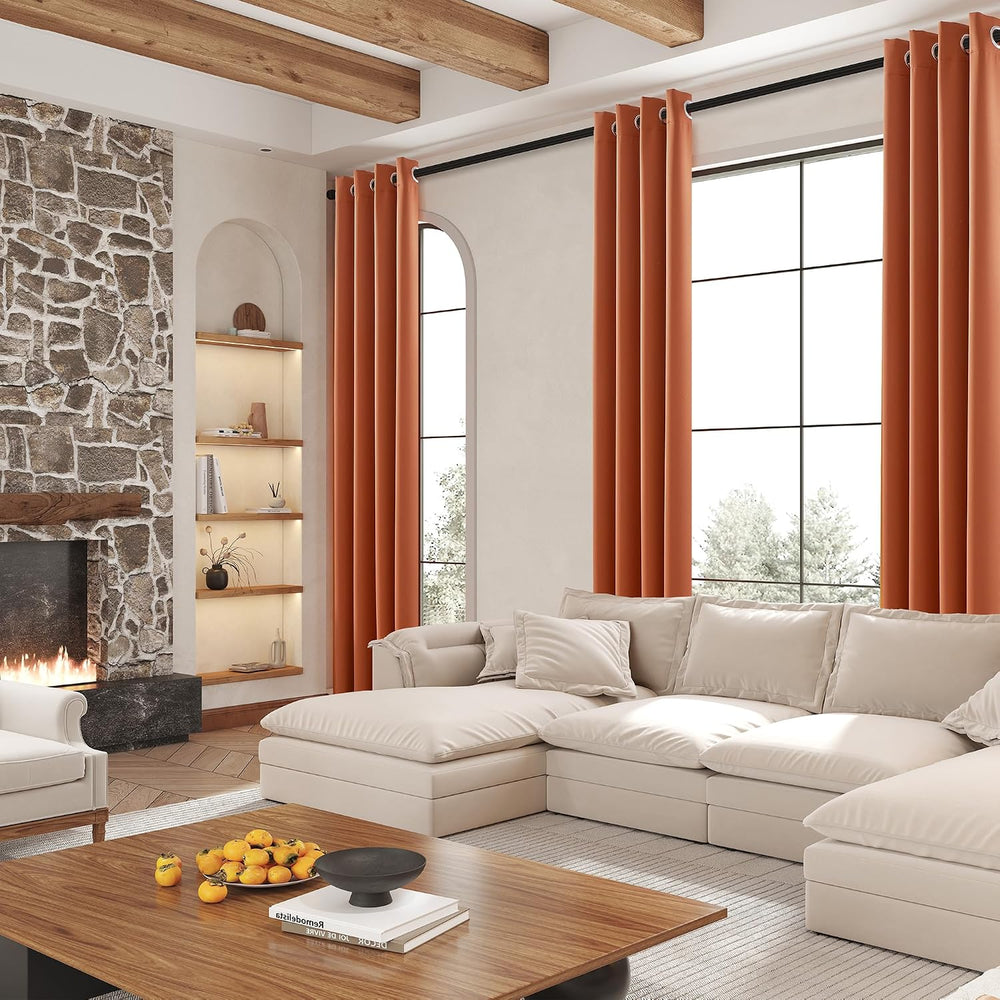 DUALIFE Blackout Curtains 84 Inch Length Thermal Insulated Dark Orange Room D...