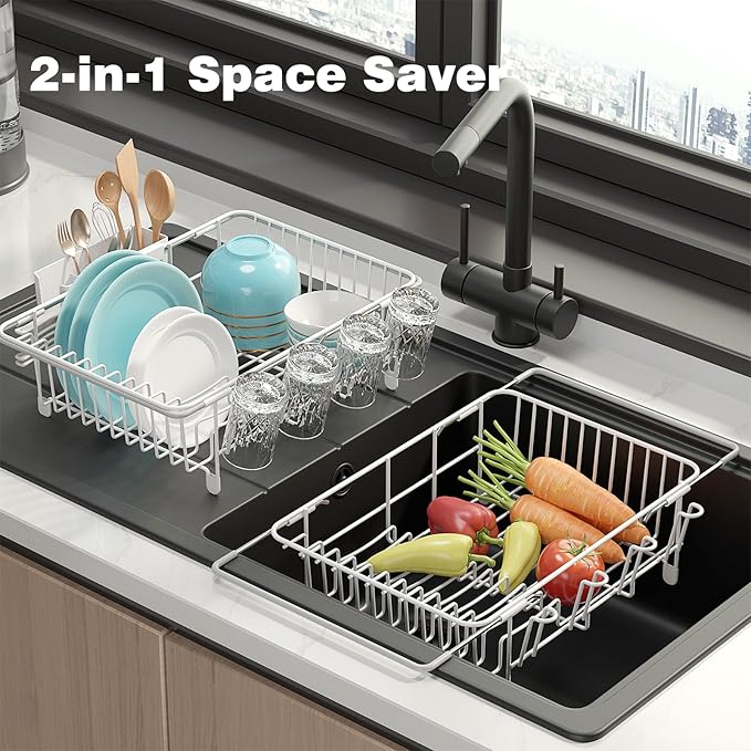 Dish Drying Rack in Sink: Expandable, 3-Slot Utensil Holder, Anti-Slip Handle. - Image 8