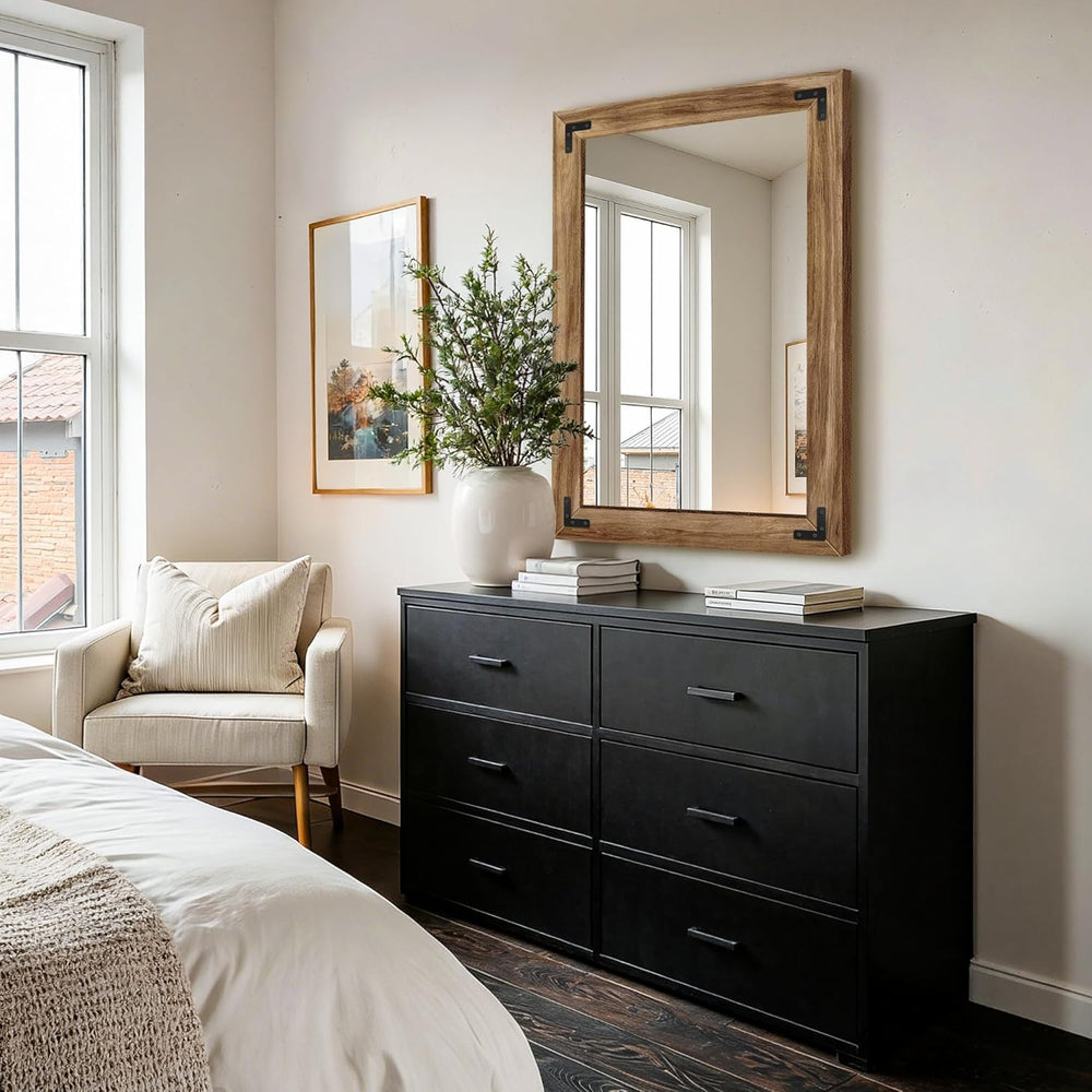 Wood Bathroom Mirror, 26"x38" Farmhouse Mirror for Wall