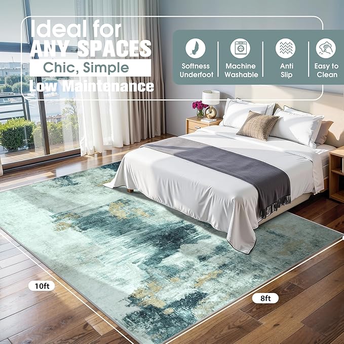 8x10 Area Rugs for Living Room Rug Washable: Abstract Large Rug for Dining Room - Image 2
