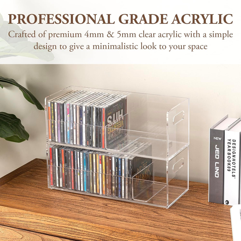 MyGift 2 Pcs Clear Acrylic CD Holder Racks, Stackable CD Storage Box, Music D...