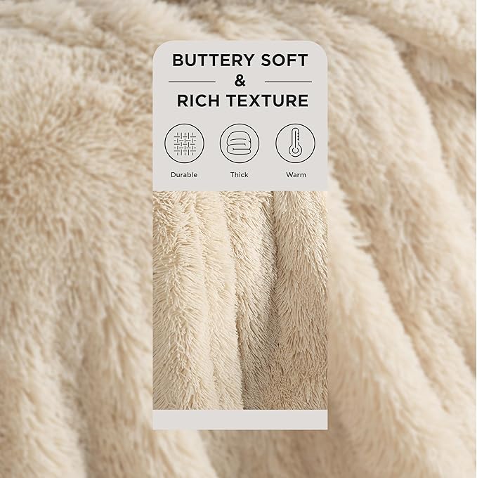Bedsure GentleSoft Fluffy Beige King Size Blanket - Image 2