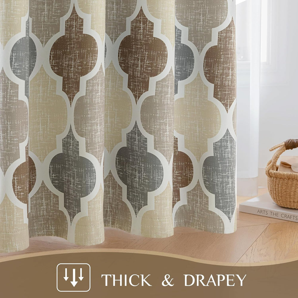 Beauoop Moroccan 100% Blackout Curtains Bedroom Brown Grey 50x63 2 Panels
