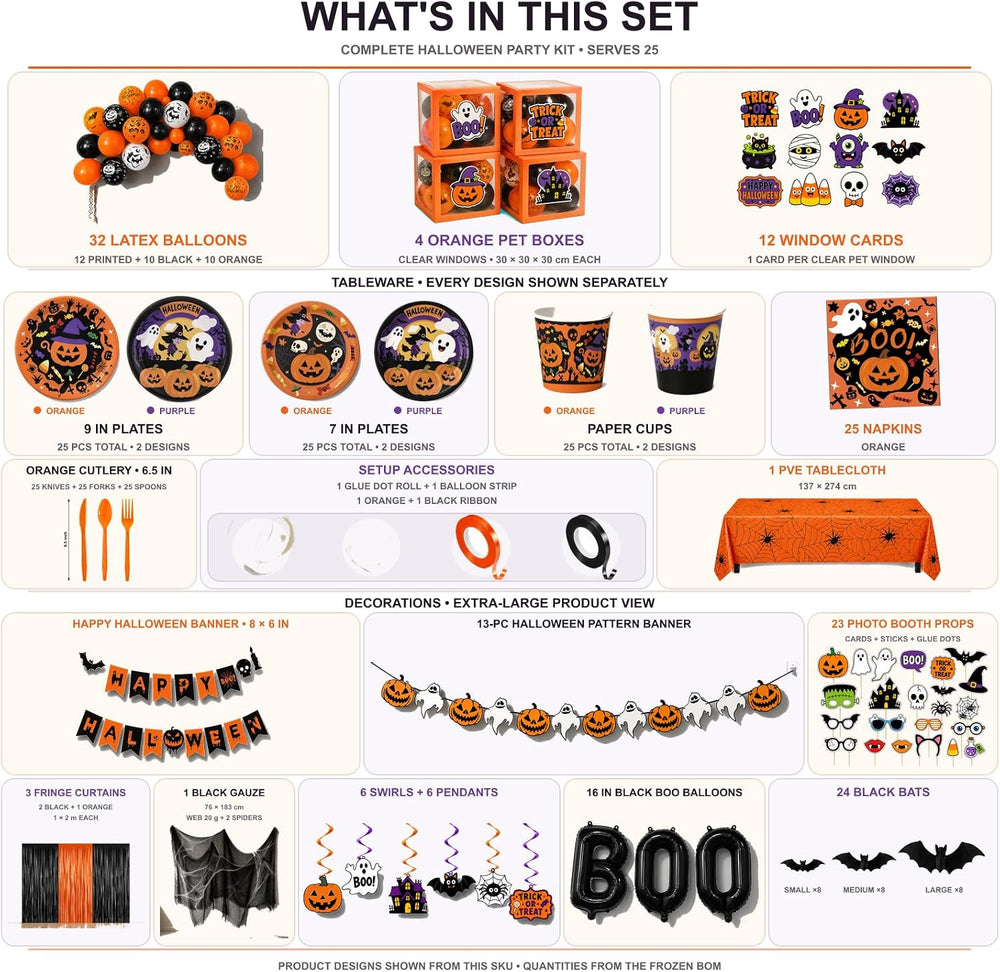 UJoyant 323PCS Halloween Party Decorations Set for 25 Guests, Orange Purple T...