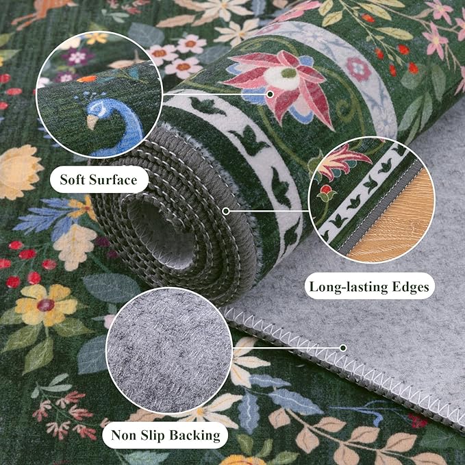 HEBE Washable Hallway Runner Rug 2'x 8' Non Slip Kitchen Rugs Runner, Low Pile - Image 3