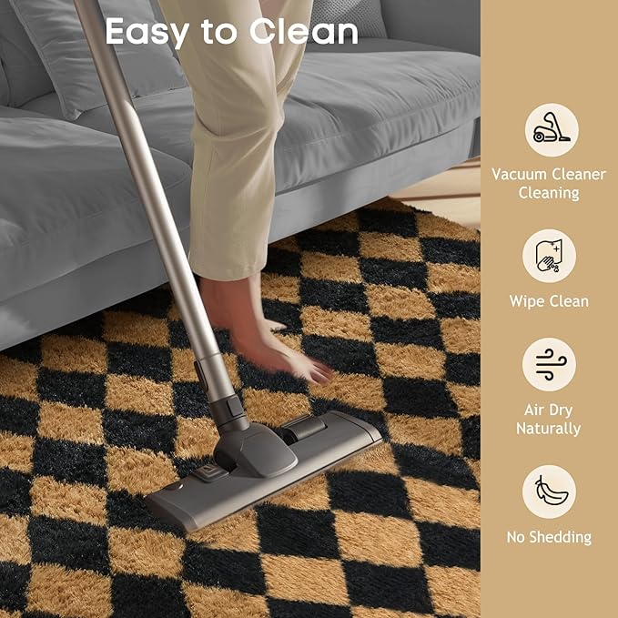 Ophanie Checkered Black & Beige Rhombus Rugs - Image 6