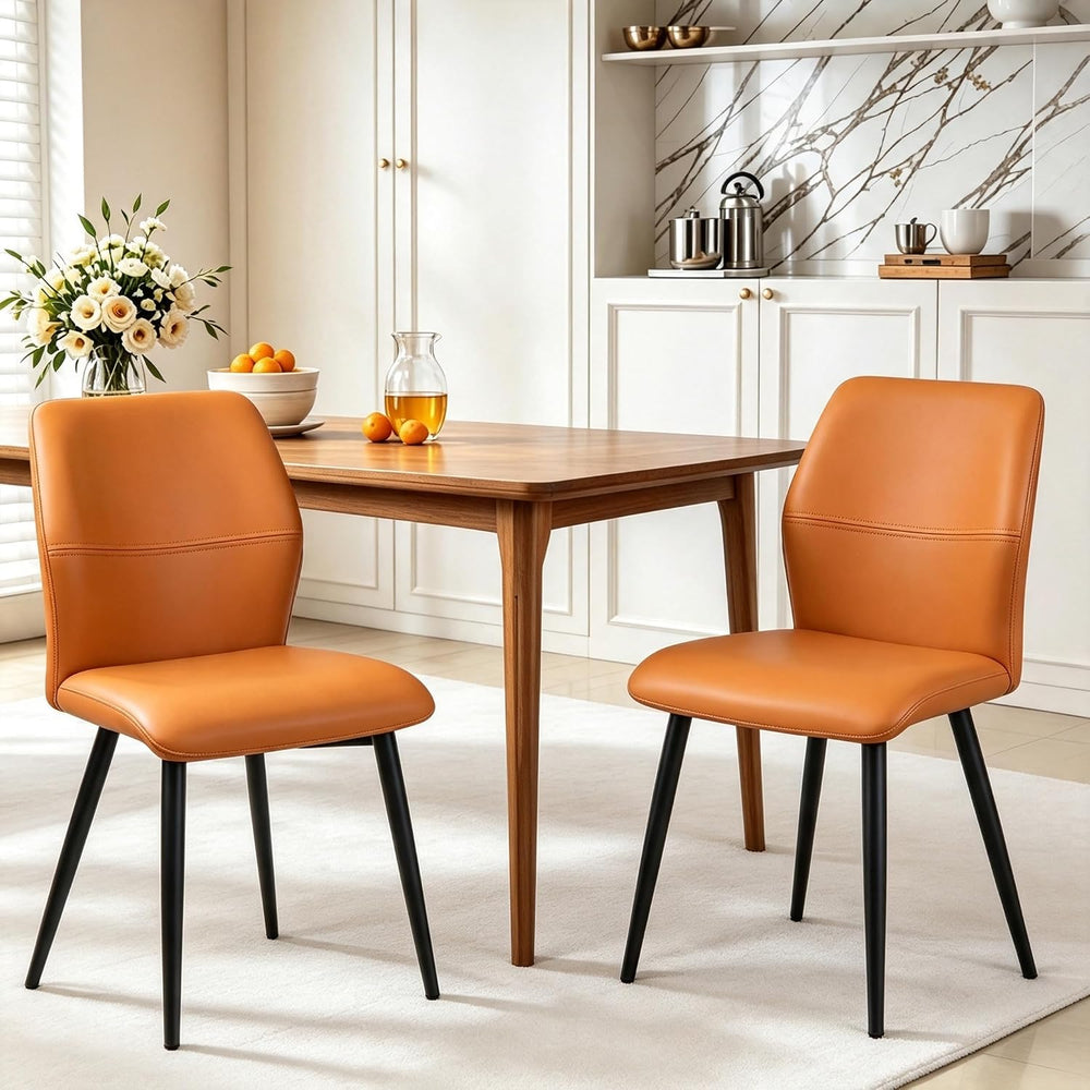 Leather Dining Chairs Set of 2, Orange Accent Chair Black Legs