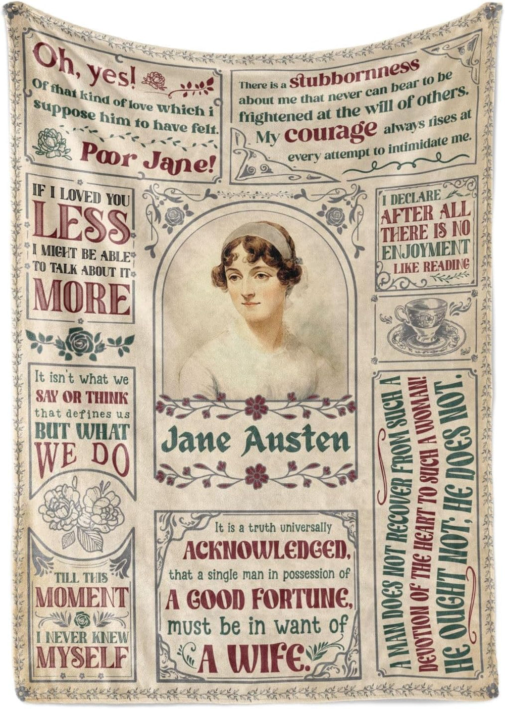 Jane Austen Gifts for Women, Flannel Blanket, Personalized Jane Austen Gift f...
