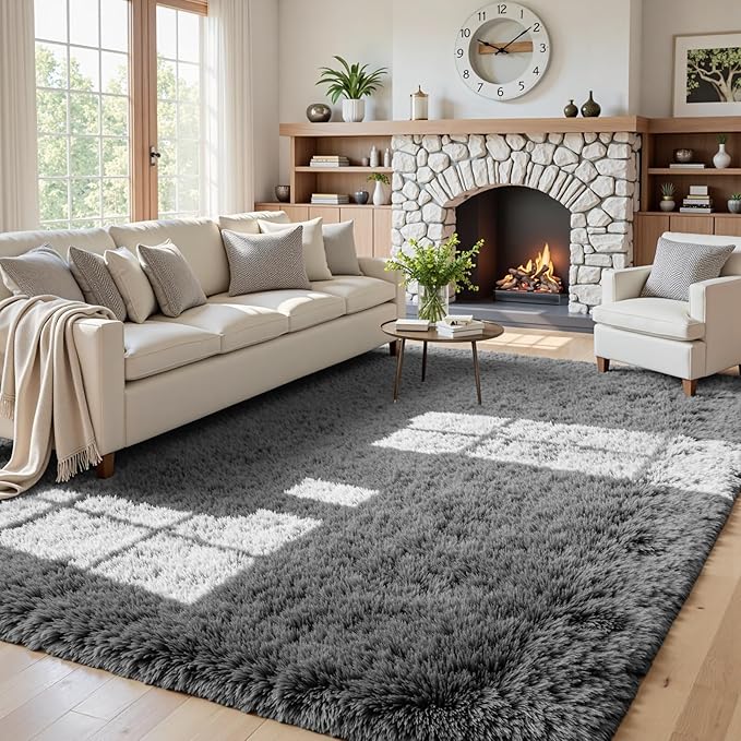 5x7 Area Rugs for Living Room Rug: Soft Fluffy Shag Light Gray Rugs for Bedroom by CarpetAddColortoYourLife