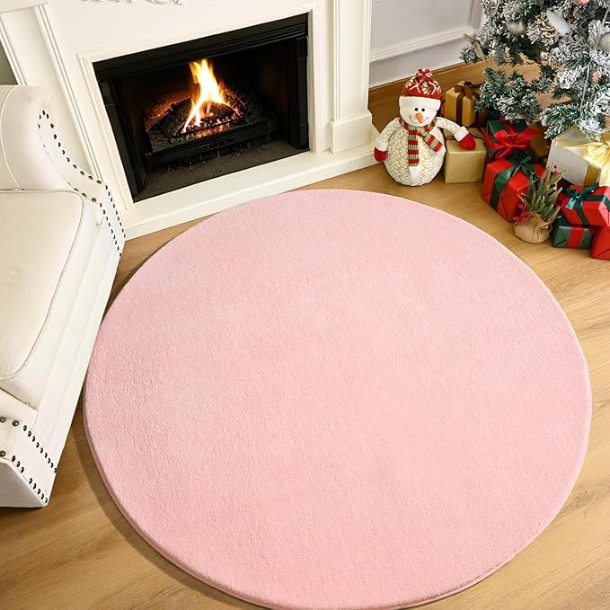Amearea Pink Round Area Rugs 5ft Washable Circle Rugs - Image 9
