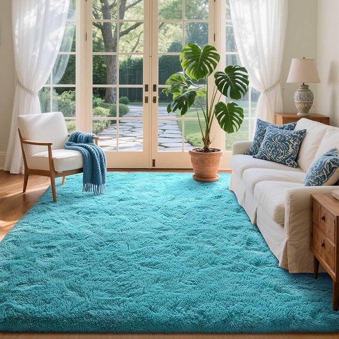 6x9 Ft Large Shag Rugs for Living Room, Ultra Soft Teal Fluffy Furry Area Rugs by Cuzwlovita
