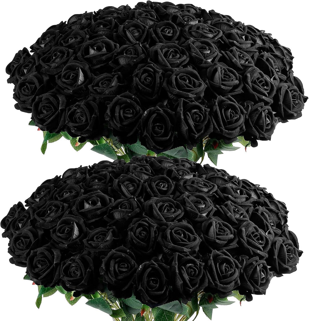 Auihiay 60PCS Black Roses, Fake Roses, Artificial Roses, Velvet Silk
