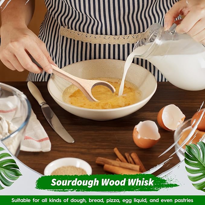 FoldTier 12 Inch Wooden Danish Dough Whisk Sourdough Whisk Dough Mixer Bread - Image 6