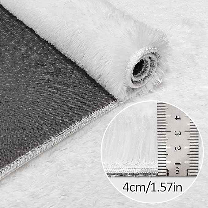 Runner Rug for Bedroom White 2x5ft Fluffy Area Rug Bedside Runner Rug for Kids - Image 5