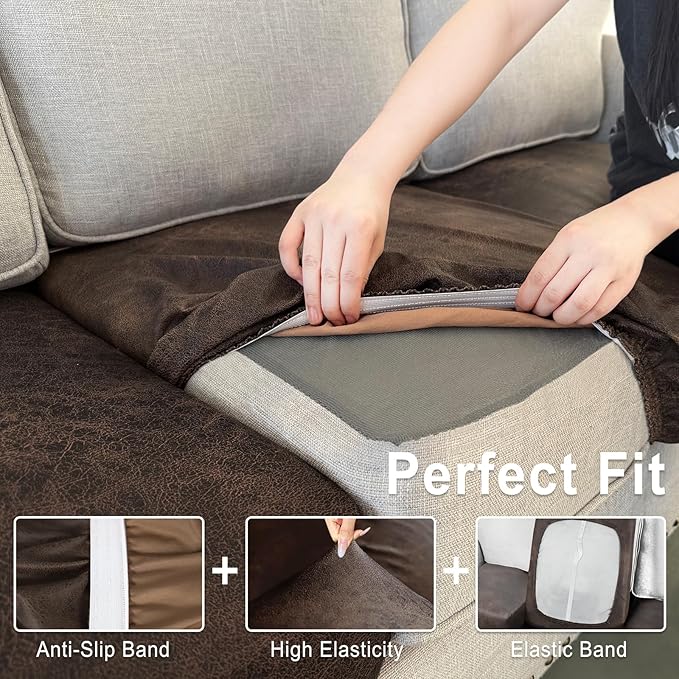 Leather Look Couch Cushion Covers Sofa Seat Slipcovers Sets Couches Furniture - Image 4