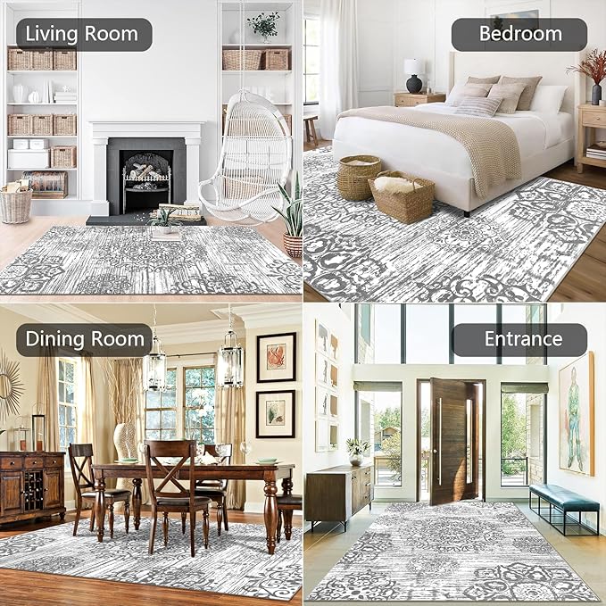 HEBE Washable Area Rug 6'x9' Non Slip Soft Distressed Medallion Bedroom & - Image 5
