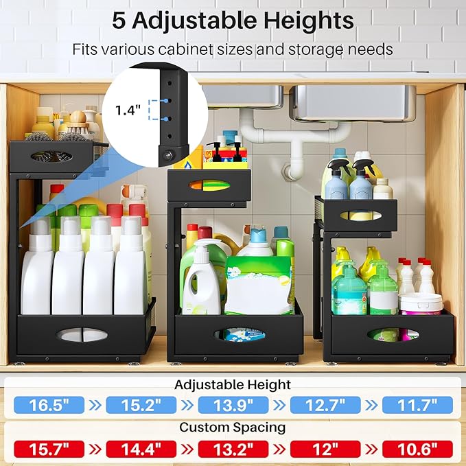 Under Sink Organizer, 2 Tier Pull Out Under Cabinet Organizer Shelf - Image 6