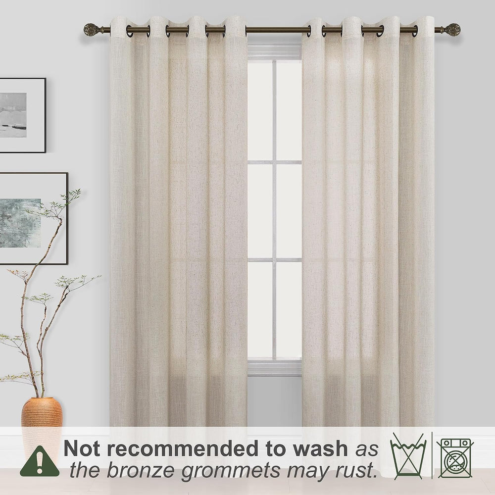 KOUFALL Beige Rustic Linen Curtains for Bedroom Living Room, Sliding Glass Do...
