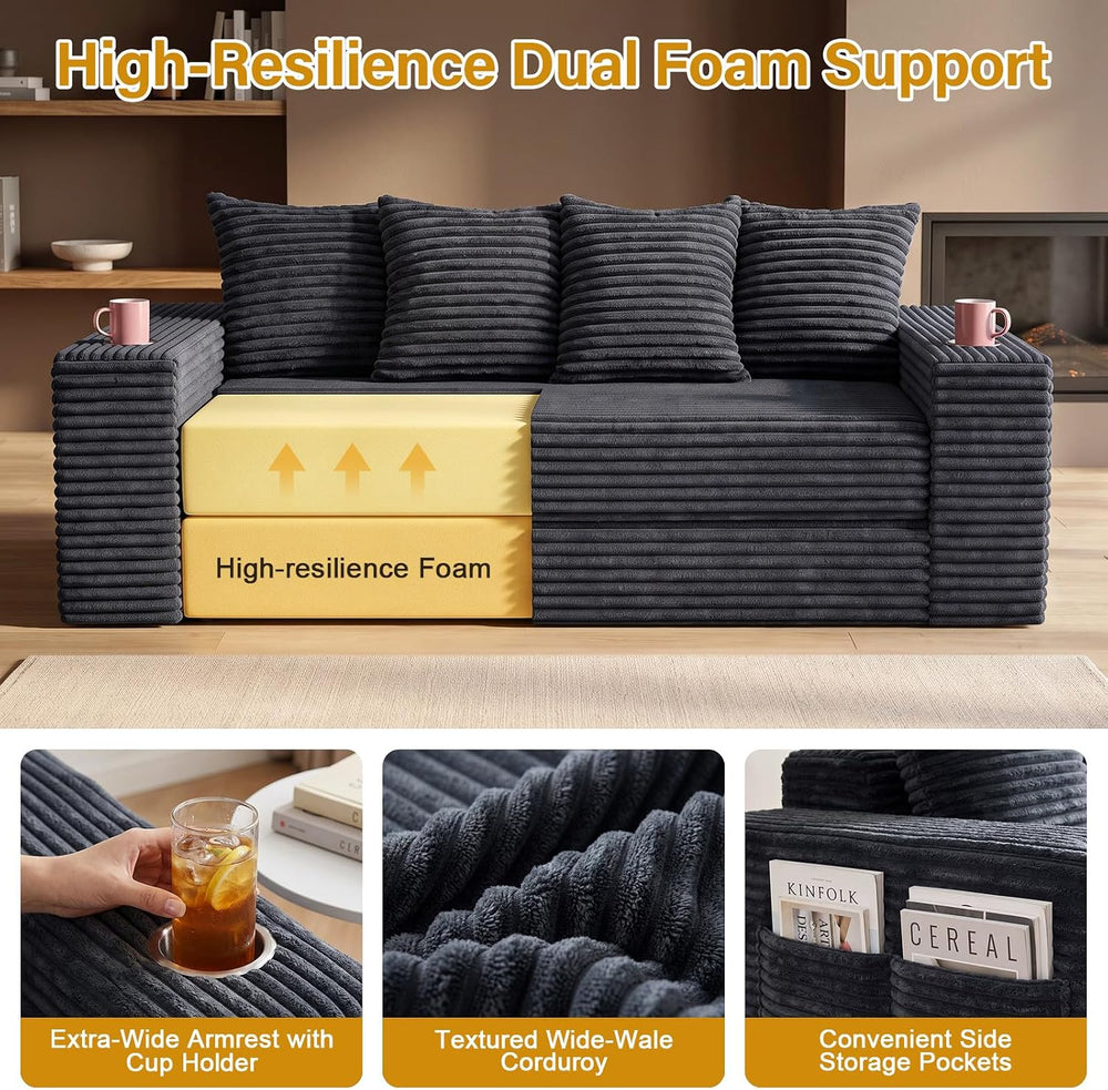 77" Convertible Futon Sofa Bed, Boneless Couch for Living Room (Grey )