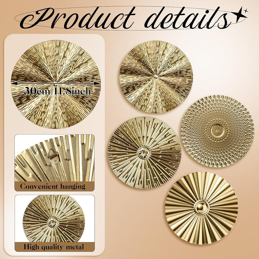 Hicarer 4 Pcs 12 Inch Gold Metal Wall Art Decor Modern Sunburst Decor