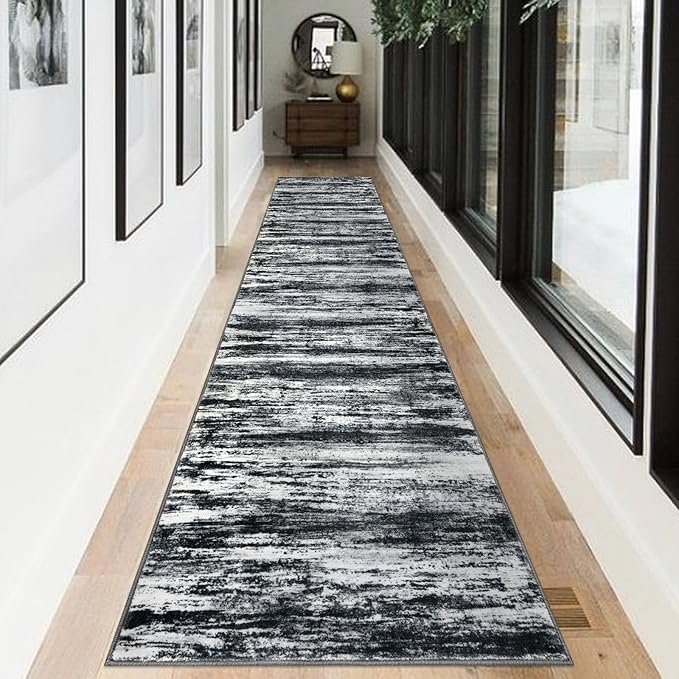 KOZYFLY Modern Abstract Washable Rug Runner 2.6x12 Hallway Rug Runner Non-Slip by KOZYFLY