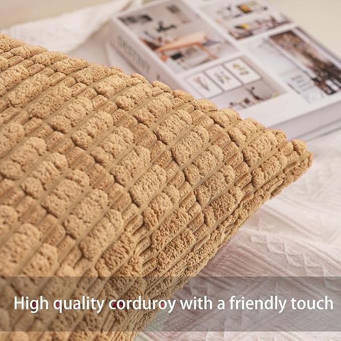 Pack of 2 Corduroy Decorative Throw Pillow Covers 24x24 InchSoft Striped Pillow - Image 2