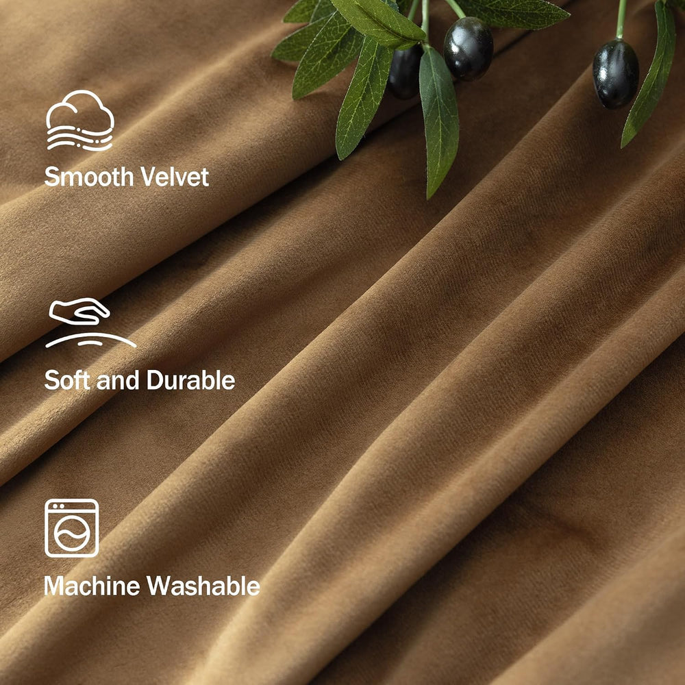Velvet Curtains 84 Inch Length 2 Panels Set Gold Brown Light Blocking Thermal...