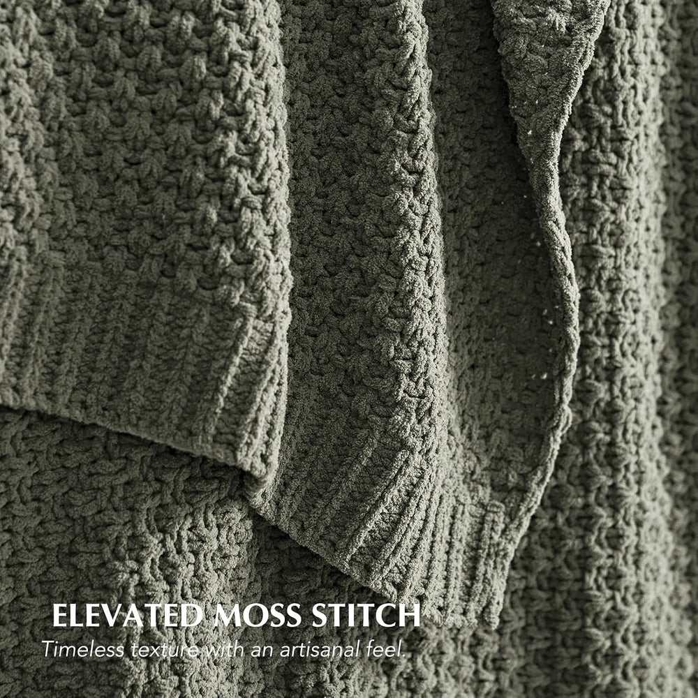 EVERGRACEHOME Chunky Chenille Knit Throw Blanket, 50x60, Dried Thyme Green