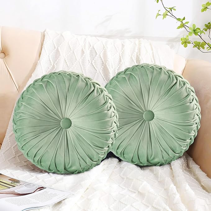 HIG Set of 2 Decorative Round Pleated Throw Pillows, Classy Accent Pumpkin by HIG