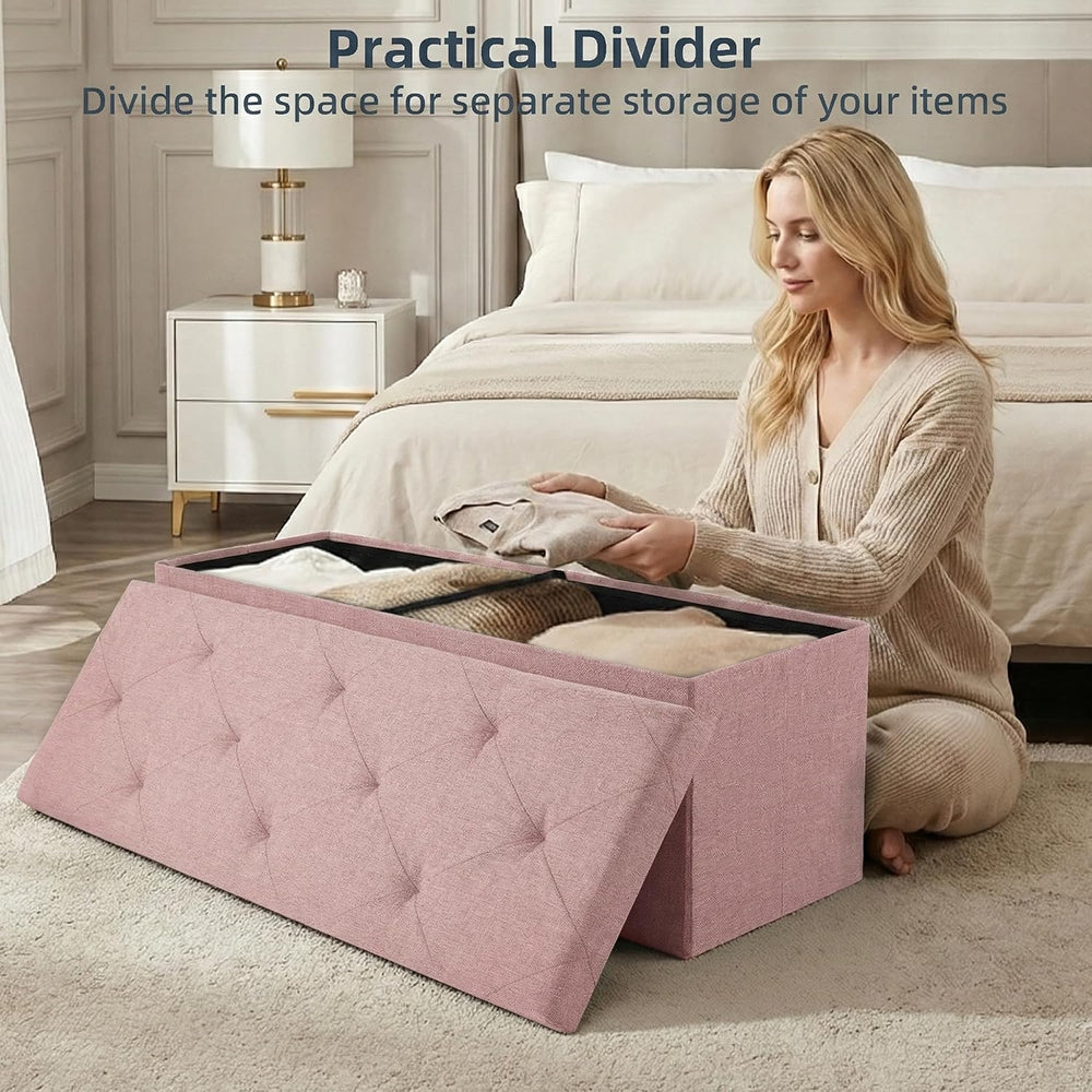 Foldable Storage Ottoman Bench, Storage Chest, End of Bed Foot Rest Stool wit...