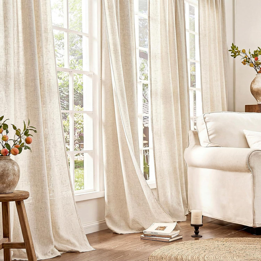 jinchan Linen Curtain 84 Inch Light Filtering Grommet 1 Panel Beige