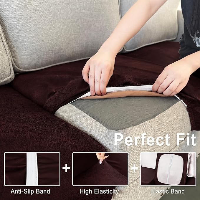 Leather Look Couch Cushion Covers Sofa Seat Slipcovers Sets Couches Furniture - Image 4