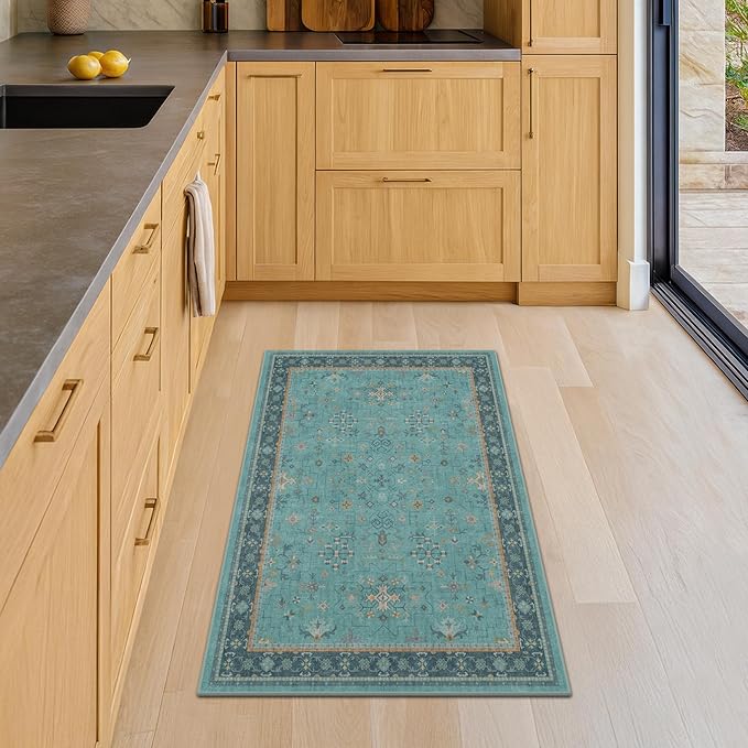 2x3 Washable Teal Rug for Entryway Indoor, Kitchen Floor Waterproof, Powder Room - Image 3