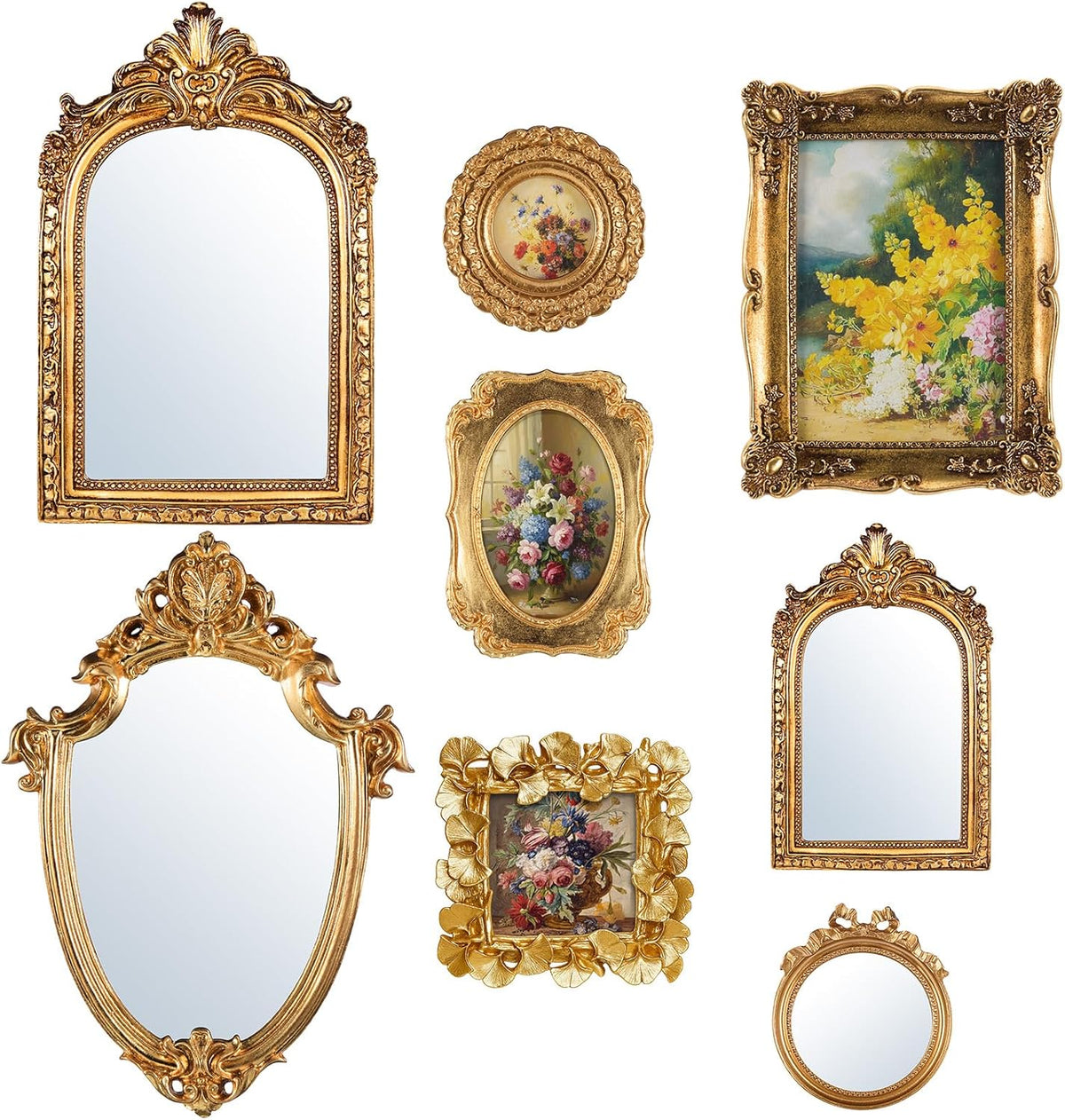 novabright 8 pcs vintage mirror and gold picture, main product view