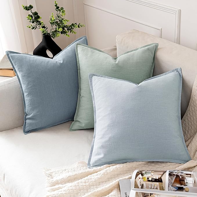 MIULEE Decorative Linen Euro Sham Pillow Covers 28x28 Inch Light Blue Boho - Image 4