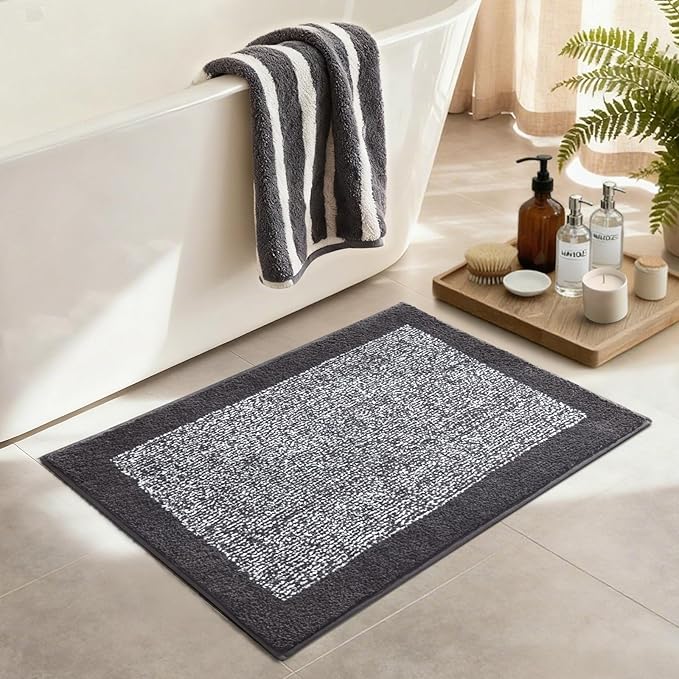 36x24 Large Bathroom Rugs Washable Non Slip, Dark Grey Bath Mat - Image 4