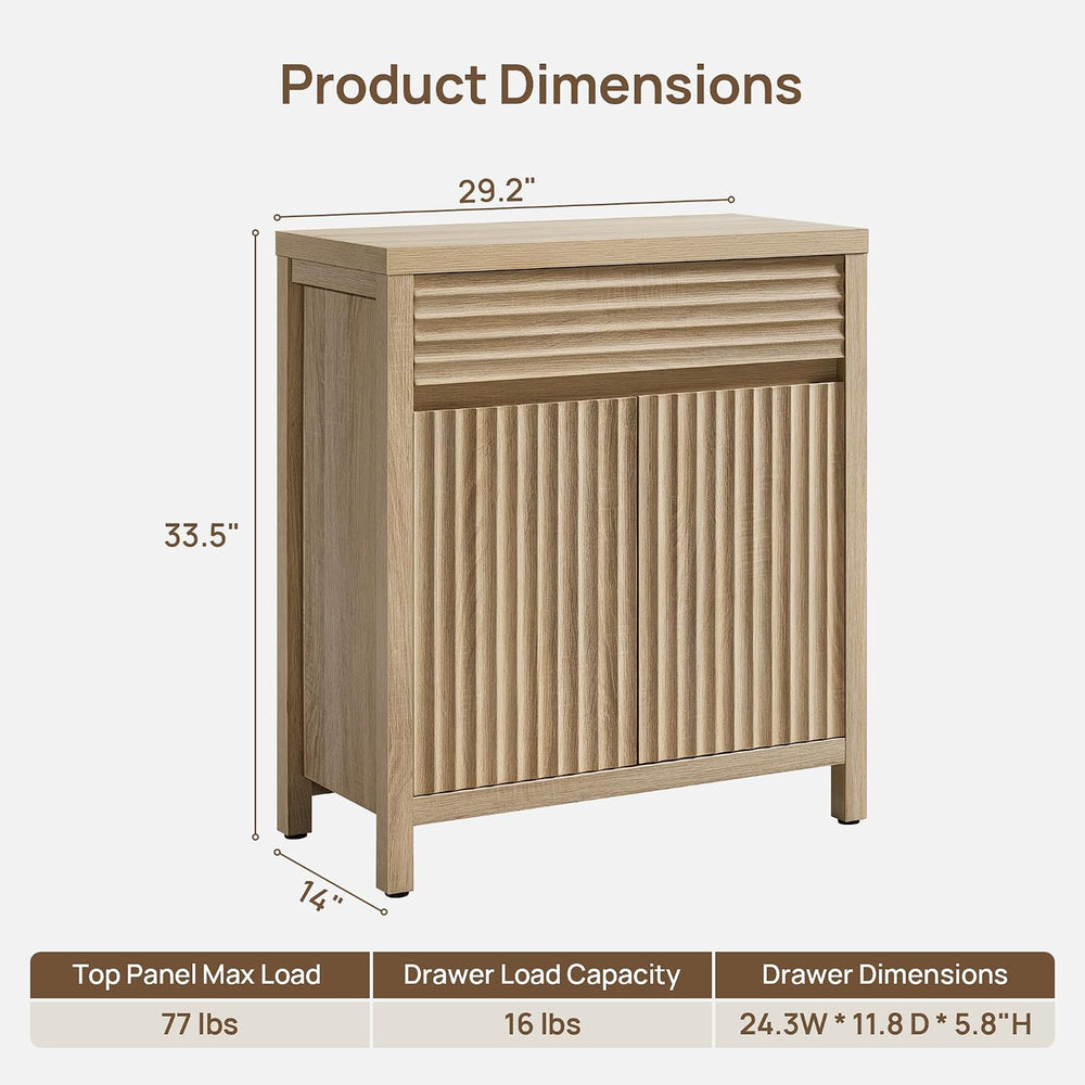 SICOTAS 29" Fluted Buffet Cabinet with Drawer, Modern Storage Cabinet | ...