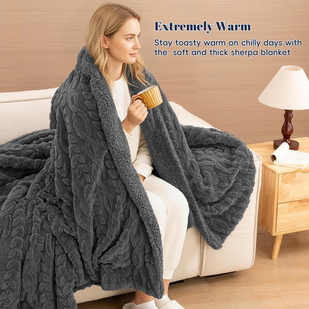 PHF Fluffy Sherpa Blanket King Size for Winter, Warm and Soft, 510GSM 3D Jacq...